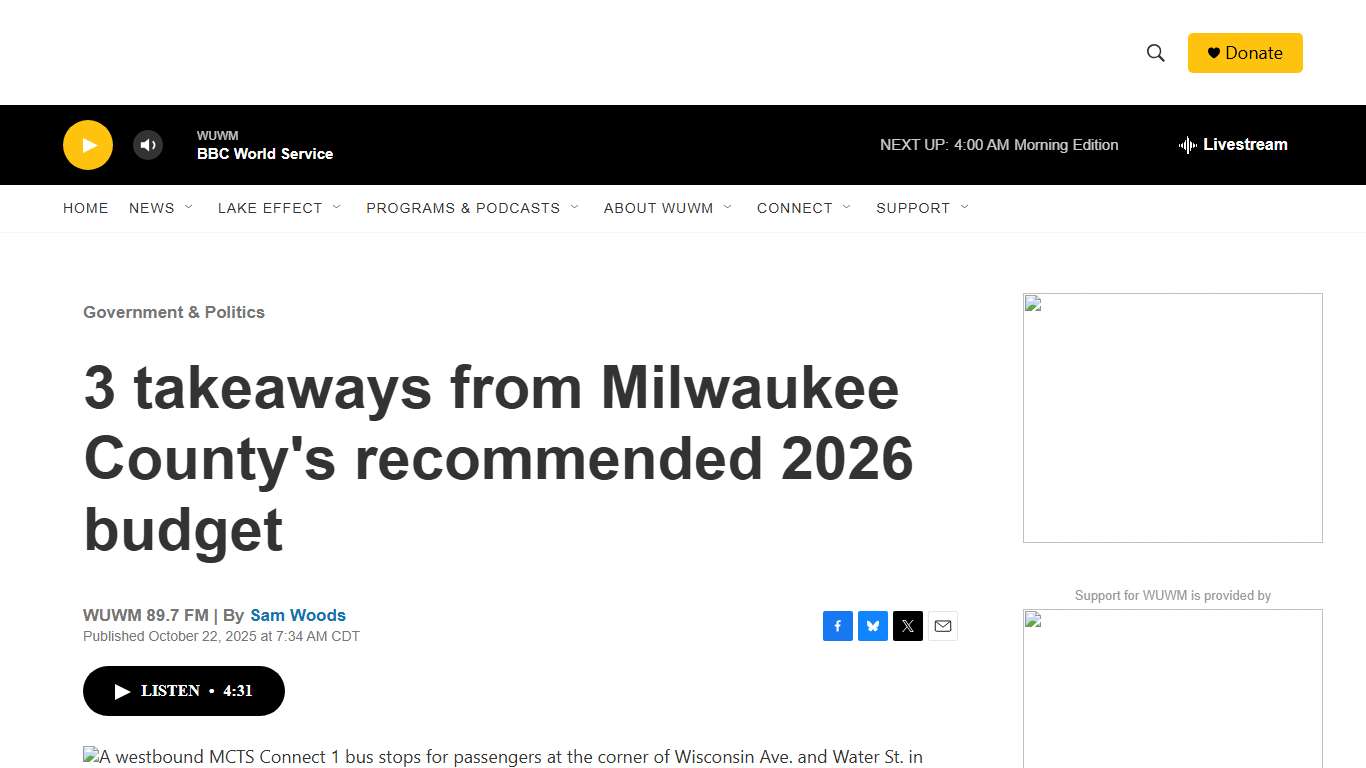 3 takeaways from Milwaukee County's recommended 2026 budget WUWM 89.7 FM - Milwaukee's NPR